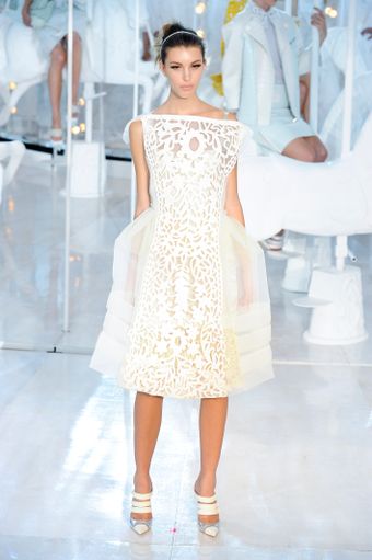 Louis Vuitton Spring 2012 White Broderie Anglaise Knee Lenght Dress With Sheer Silk Layes - Lyst