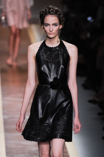 Valentino Spring 2012 Leather Halter Mini Dress With Lace Detailing - Lyst