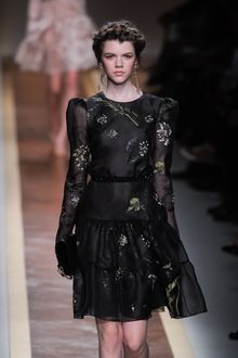 Valentino Spring 2012 Sheer Black Long Sleeved Floral Print Evening Dress With Ruffle Detail  - Lyst