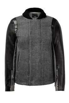 3.1 Phillip Lim Grey Tweed Leather Biker Sleeve Slim Coat - Lyst