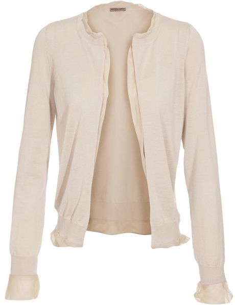 Bottega Veneta Silk Lined Silkcashmere Knit Cardigan in Beige - Lyst