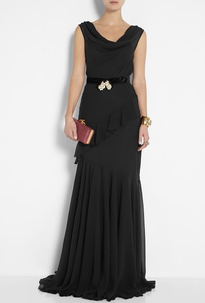D&g Silk Drape Neck Bias Cut Maxi Dress in Black | Lyst