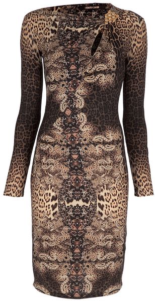 Roberto Cavalli Leopard Print Fitted Dress - Lyst