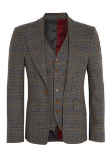 Vivienne Westwood Brown Check Tweed Attached Waistcoat Blazer - Lyst