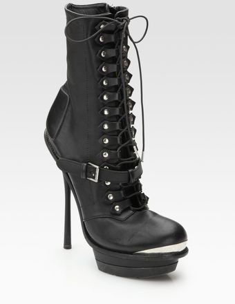 Alexander McQueen Leather Lace-up Platform Ankle Boots - Lyst