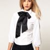 Asos Collection Asos Cotton Shirt with Contrast Satin Bow in White - Lyst