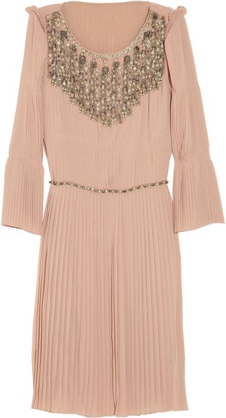 Alberta Ferretti Embellished Pleated Crepe Dress - Lyst