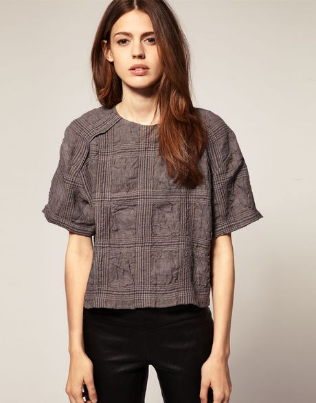 Asos Collection Asos Crinkle Check Shell Top in Gray (grey) - Lyst
