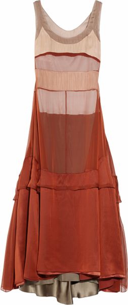 Narciso Rodriguez Silkmousseline Dress in Brown (copper) - Lyst