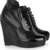 Yves Saint Laurent Leather and Patentleather Wedge Ankle Boots in Black - Lyst