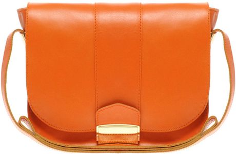 Asos Collection Asos Leather Flat Lock Shoulder Bag in Orange - Lyst