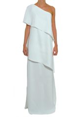 Azzaro Long Silk Shoulder Frill Dress