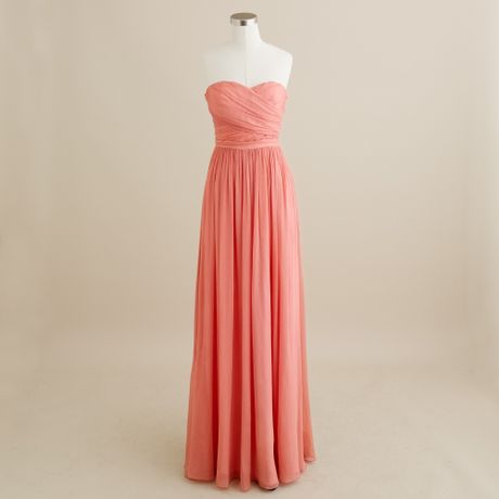 Chiffon Dress on Crew Arabelle Long Dress In Silk Chiffon In Pink  Bright Coral