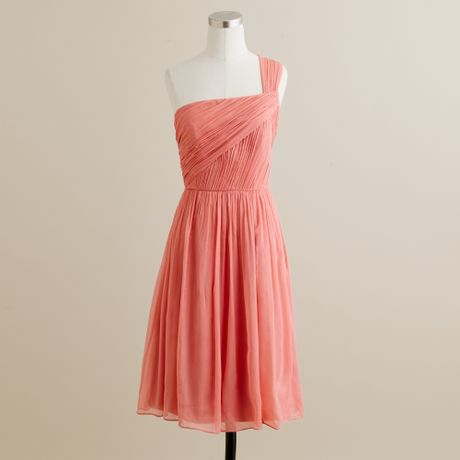 Shoulder Dress on Jcrew Bright Coral Lucienne One Shoulder Dress In Silk Chiffon Product