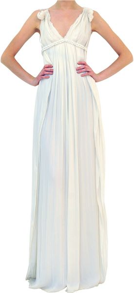 Lanvin Long Dress with Strass Embroidery in White - Lyst