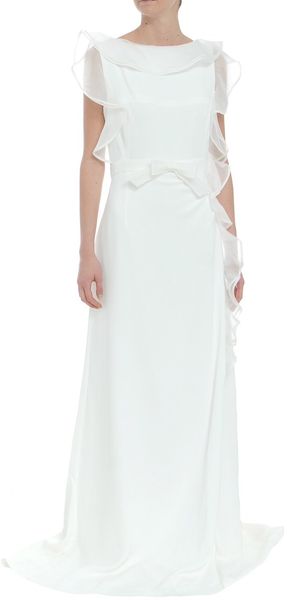 Valentino Long Dress with Belt and Lateral Frill Details in White - Lyst