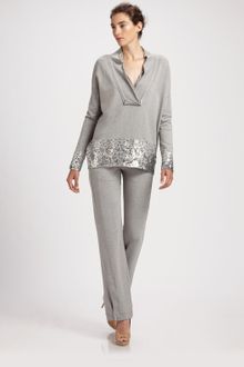 Donna Karan New York Sequin-trimmed Jersey Top - Lyst