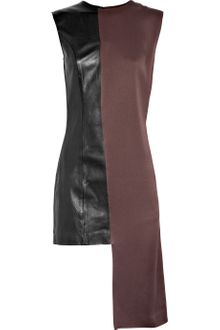 Maison Martin Margiela Asymmetric Crepe and Leather Dress - Lyst