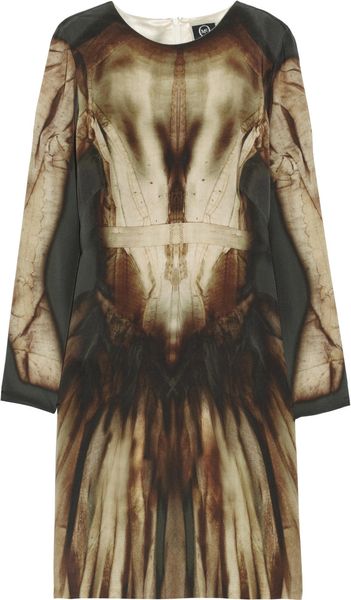 Mcq By Alexander Mcqueen Phantom Print Silk Dress in Brown (multicolored) - Lyst