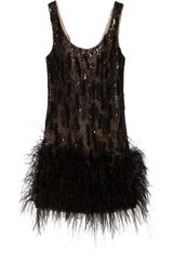 Oscar de la Renta Feather-trimmed Silk-mesh Dress