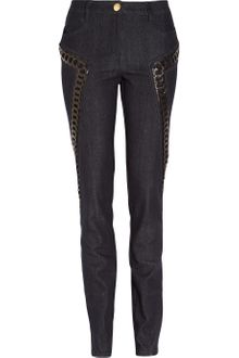Versace Leather-detailed Mid-rise Skinny Jeans - Lyst