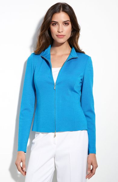 St. John Collection Milano Knit Jacket in Blue (cerulean) - Lyst