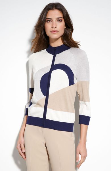 St. John Yellow Label Colorblock Knit Bomber Jacket in Multicolor (fawn multi) - Lyst