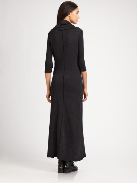 James Perse Three-quarter Sleeve Cowlneck Maxi Dress in Black