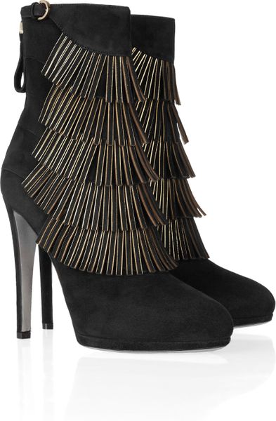 Sergio Rossi Fringed Suede Ankle Boots in Black - Lyst
