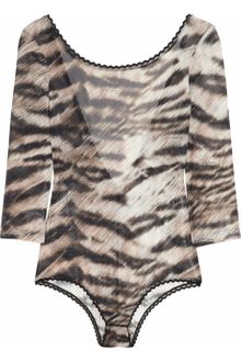 Roberto Cavalli Tiger-print Stretch-tulle Bodysuit - Lyst