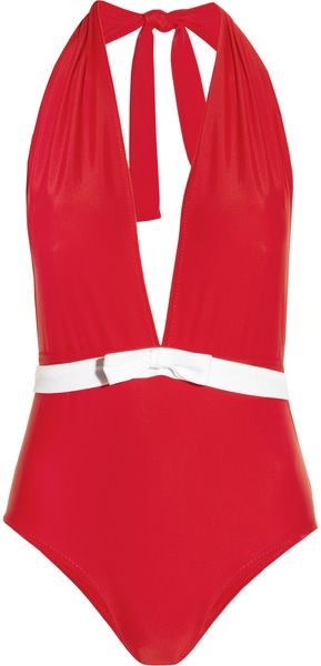 Miu Miu Bow-embellished Halterneck Swimsuit - Lyst