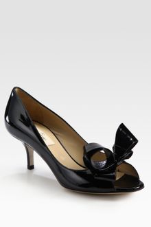 Valentino Patent Leather Peep Toe Bow Pumps - Lyst