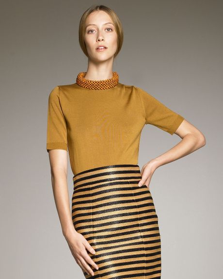 Burberry Prorsum Beadneck Shortsleeve Sweater in Orange - Lyst
