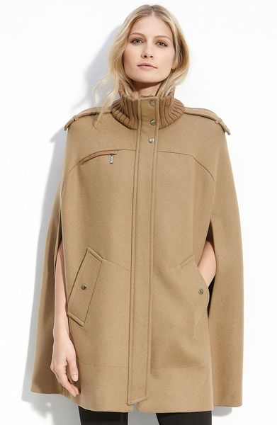 Cole Haan Knit Collar Cape in Beige (camel) - Lyst