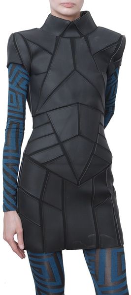 Gareth Pugh Neoprene and Jersey Short Sleeved Dress - Lyst
