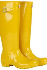 Hunter Womens Original Tall Gloss Wellington Boots Vintage Yellow