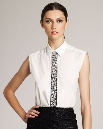  Jeweled-placket Blouse 