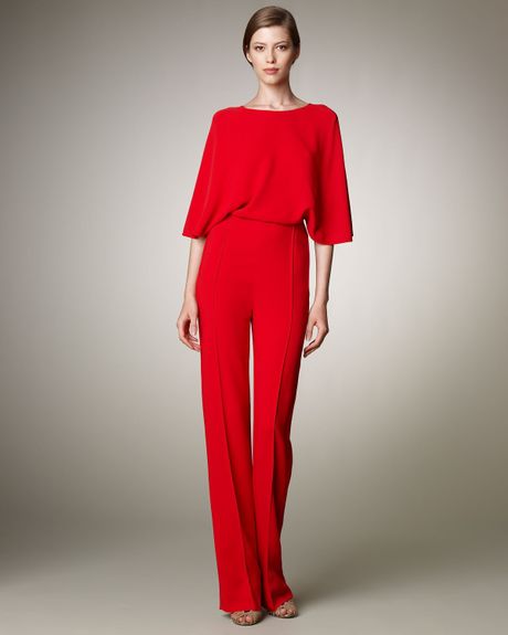 Valentino Crossback Cady Jumpsuit in Red - Lyst