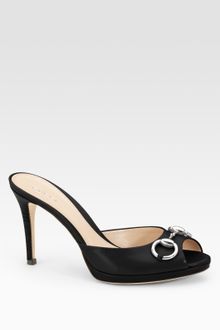 Gucci Hollywood Leather Horsebit Peep Toe Sandals - Lyst