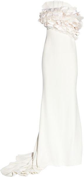 Marchesa Silkcrepe Ruffled Column Gown in White (cream) - Lyst