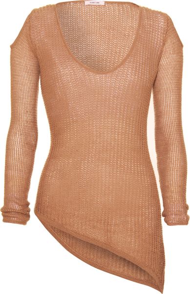 Helmut Lang Asymmetric Hem Sweater tan in Brown (tan) - Lyst