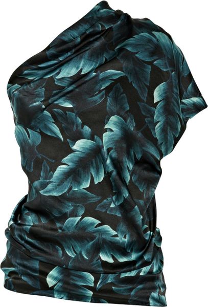 Lanvin Printed Silksatin Oneshoulder Top in Blue - Lyst
