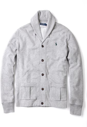 Polo Ralph Lauren Grey Shawl Collar Sweat Cardigan - Lyst