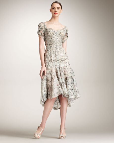 Zac Posen Floralprint Silk Dress in Gray (floral) - Lyst