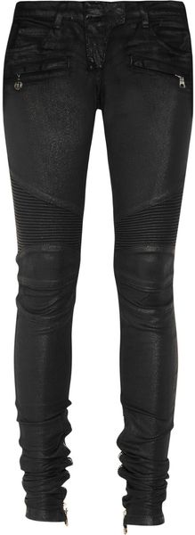 Balmain Glossed Low-rise Skinny Motocross Jeans - Lyst