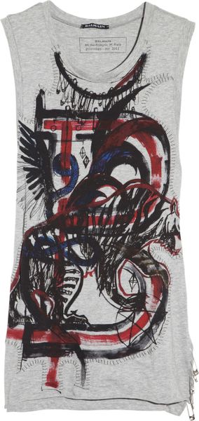 Balmain Printed Cotton Tank - Lyst