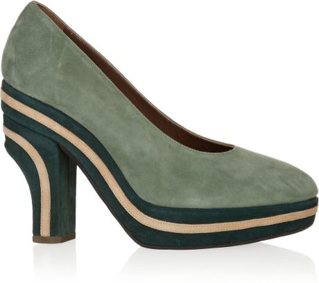 green suede pump