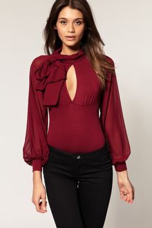 ASOS Collection Asos Body with Deep V Slash & Pussy Bow Blouse - Lyst
