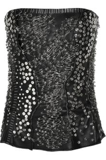 Balmain Embellished Leather Bustier - Lyst