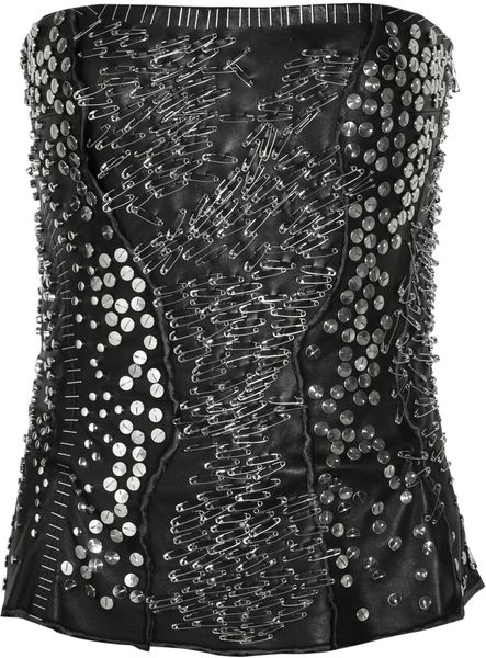 Balmain Embellished Leather Bustier in Black - Lyst